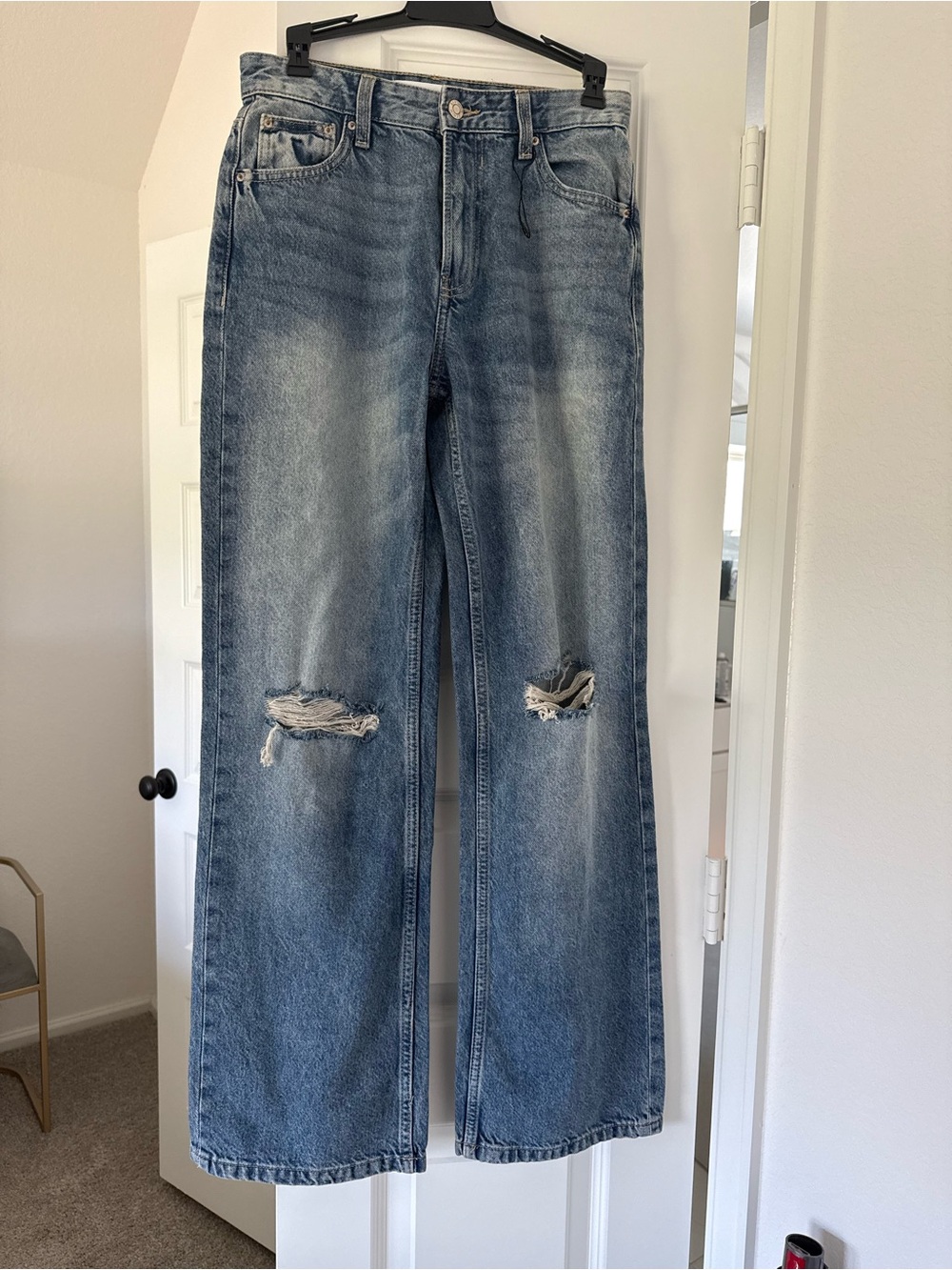 Bershka Light Blue Distressed Bootcut Jeans